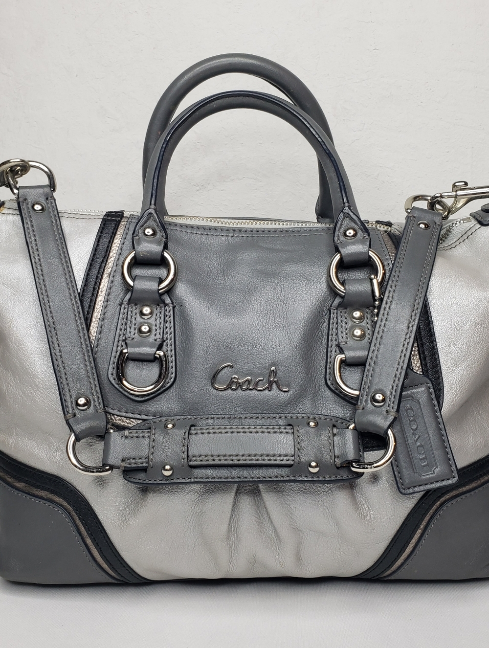 Coach Ashley Gray Leather Satchel Bag - Two-Tone Gray - Picture 16 of 16